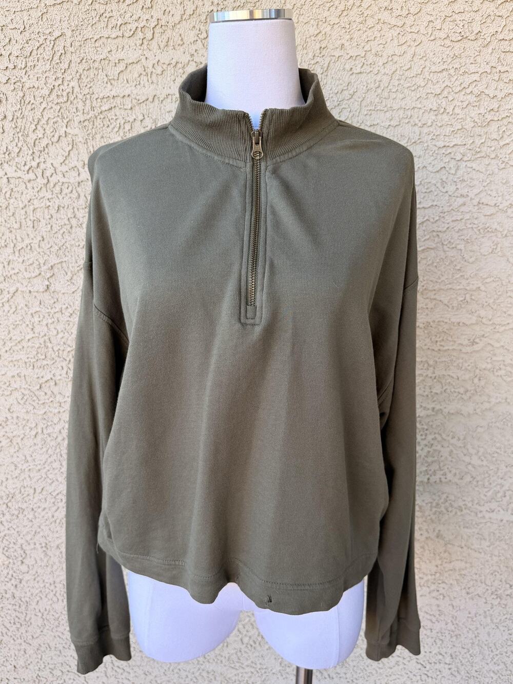 Marine Layer Sweatshirt Womens XL Green 1/4 Zip Mock Neck Pullover Relaxed Fit
